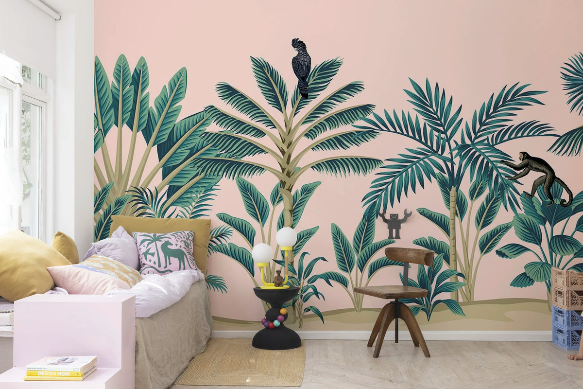 Tropical Birds, Pink Mural Wallpaper - room preview 04
