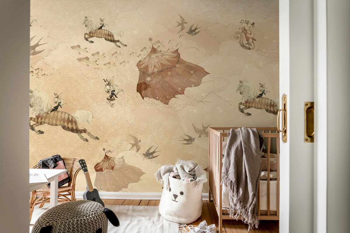 Flying Circus, Misty Pink Mural Wallpaper - room preview 04