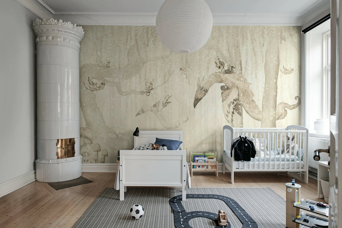 Dream Forest Boy, Off White Mural Wallpaper - room preview 04