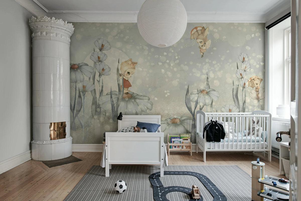 Bloomy Fields of Marion, Blue Mural Wallpaper - room preview 04