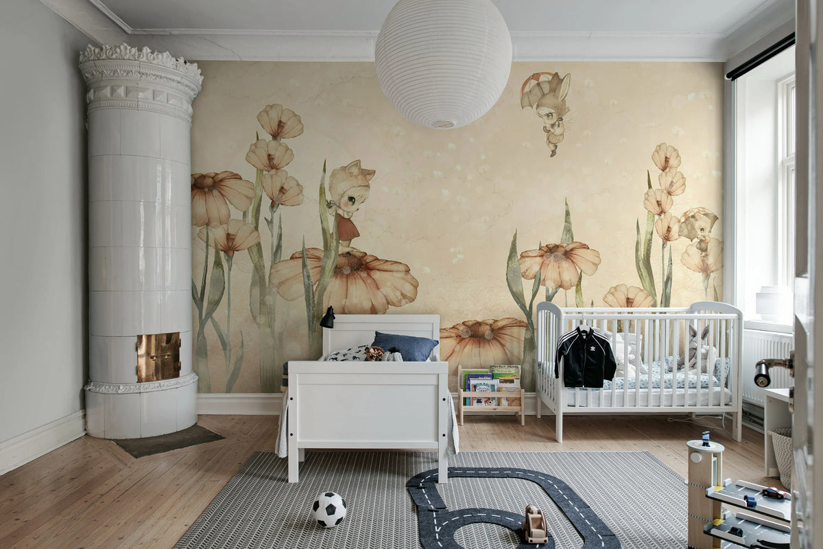 Bloomy Fields of Marion, Pink Mural Wallpaper - room preview 04