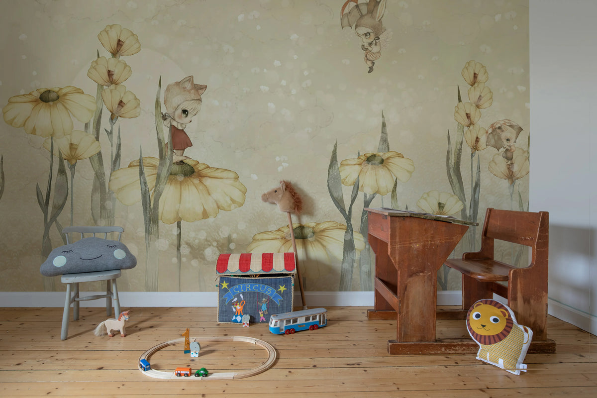 Bloomy Fields of Marion, Warm Yellow Mural Wallpaper - room preview 04