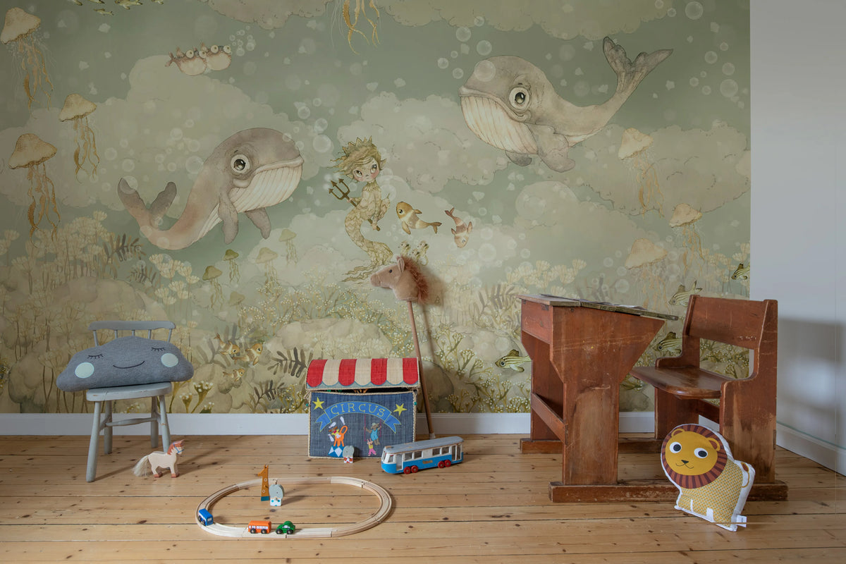 Water Song, Aqua Green Mural Wallpaper - room preview 04