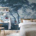The Green Forest, Vintage Blue Mural Wallpaper - room preview 04