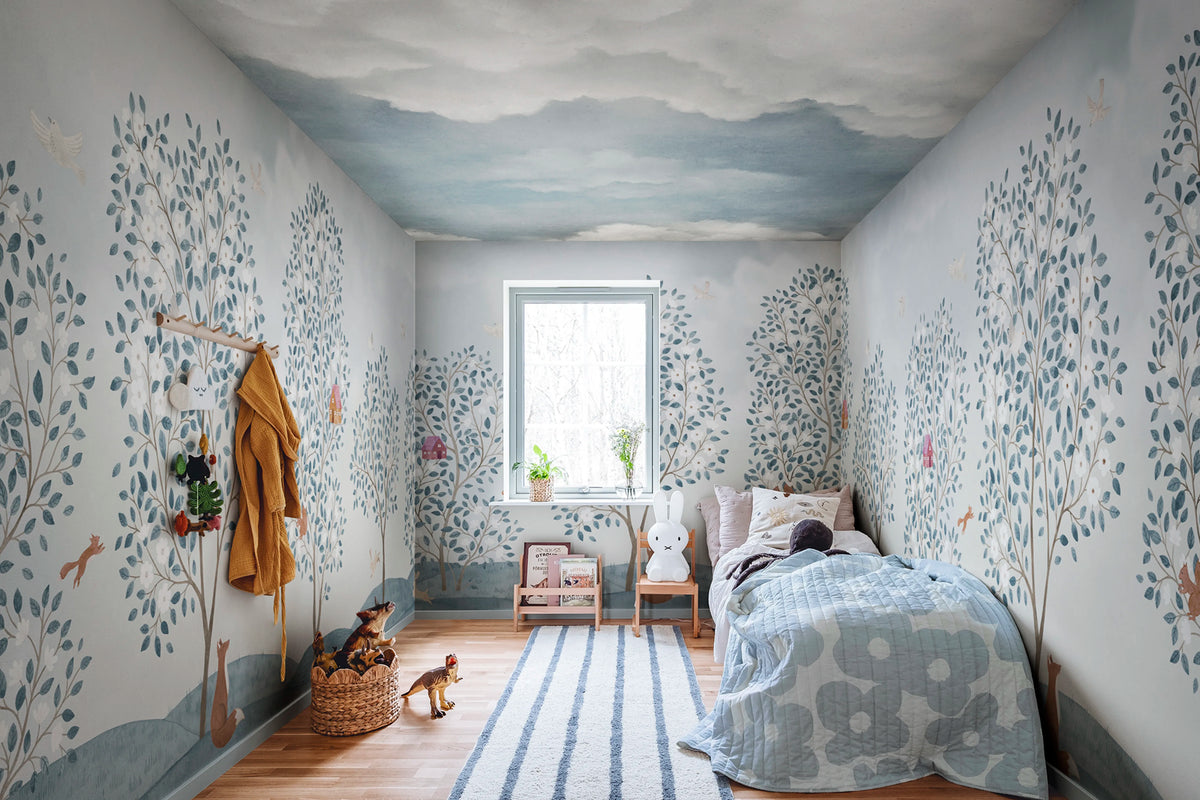 Happy Haven, Light Blue Mural Wallpaper - room preview 04
