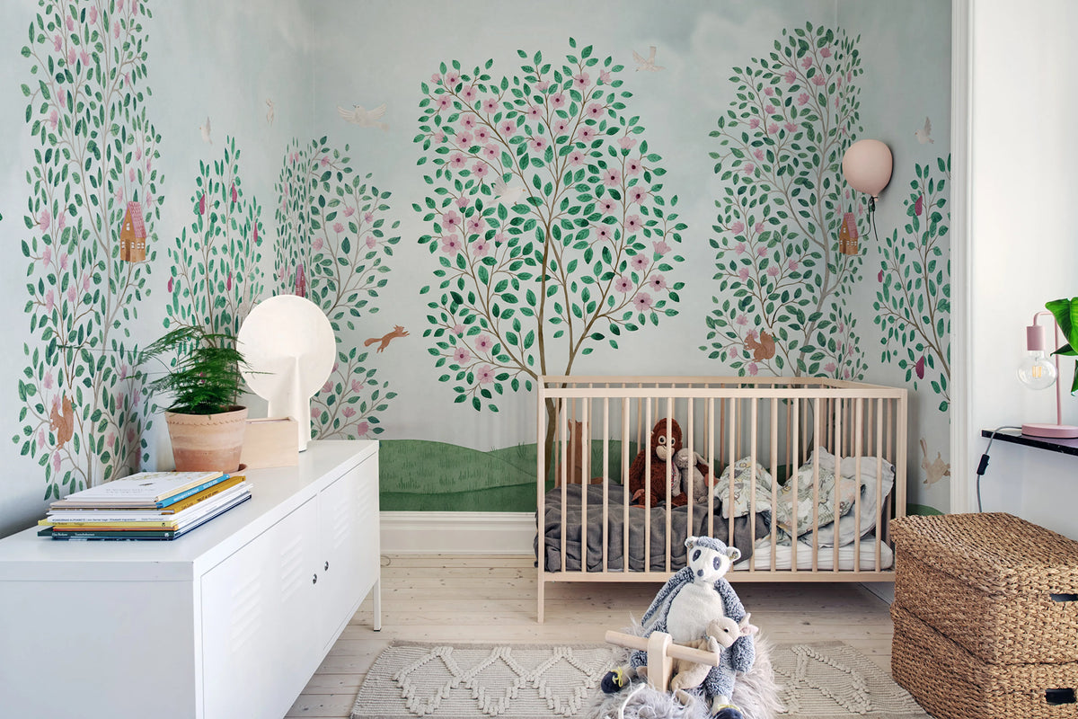 Happy Haven, Green Mural Wallpaper - room preview 04