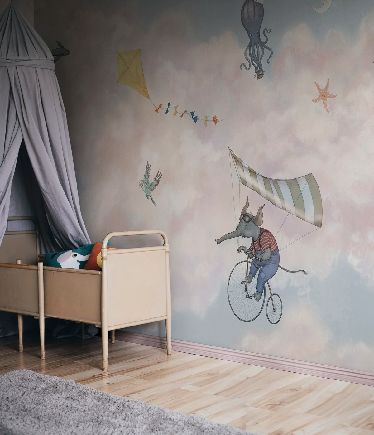 In the Clouds, Pink Mural Wallpaper - room preview 04