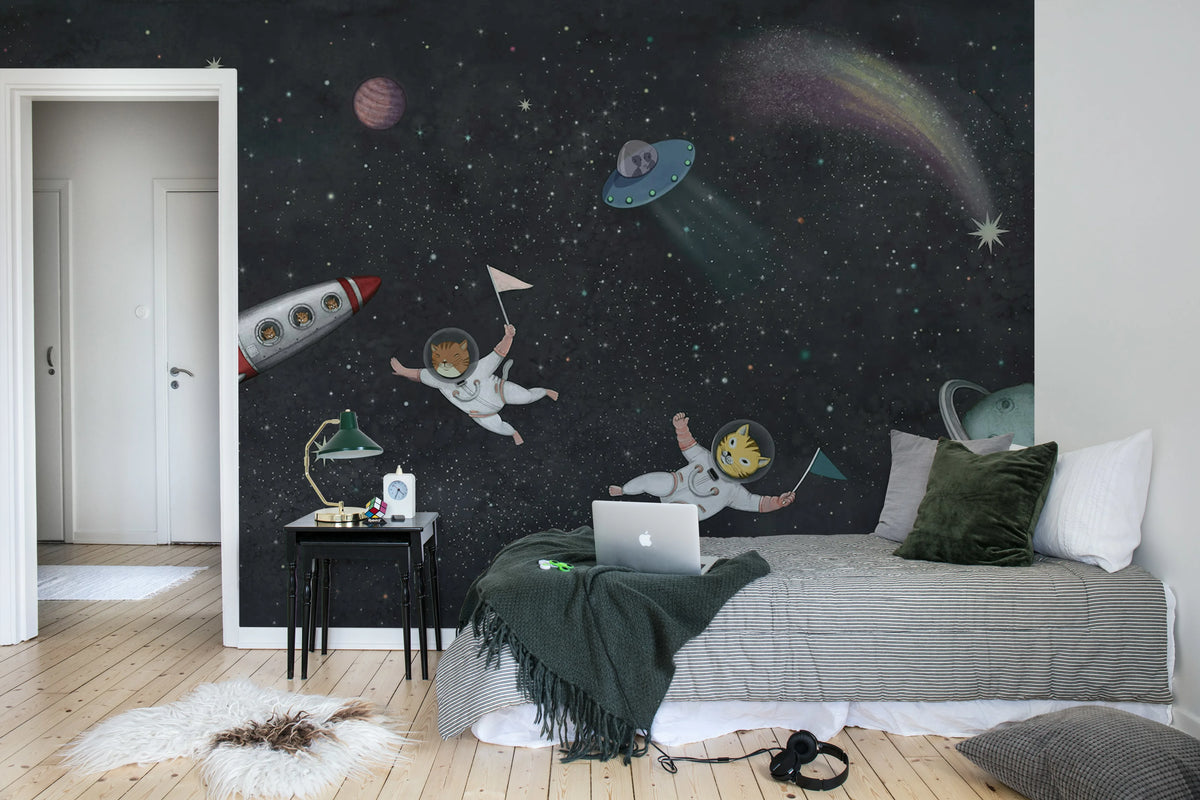 Space Cats, Midnight Mural Wallpaper - room preview 04