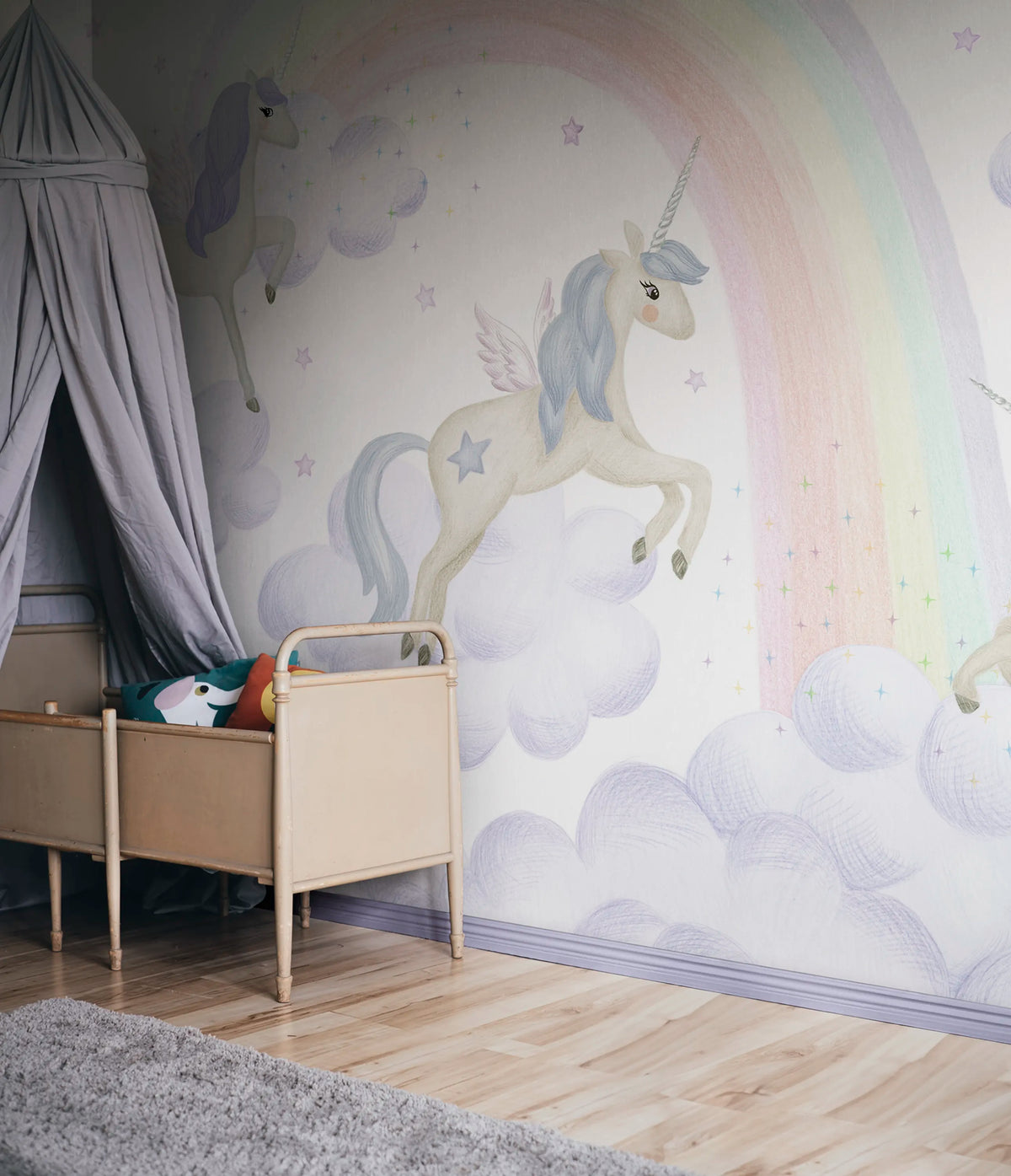 Unicorn Sky, Lilac Mural Wallpaper - room preview 04