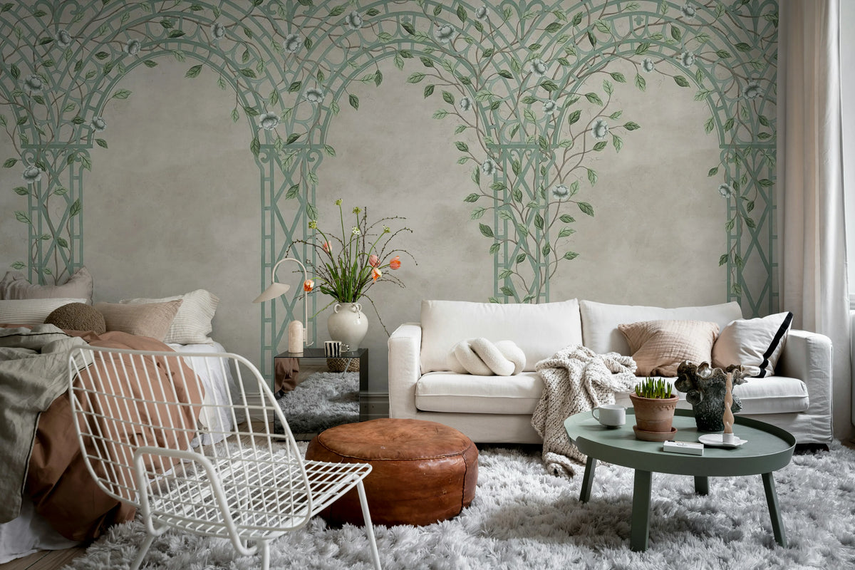 Poetic Trellis, Light Blue Mural Wallpaper - room preview 04