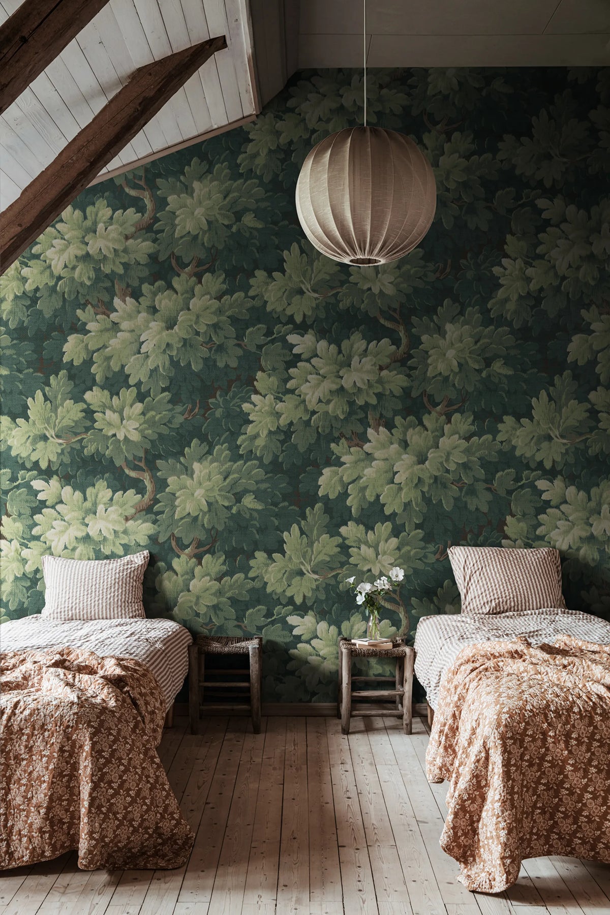 Vintage Foliage, Green Mural Wallpaper - room preview 04