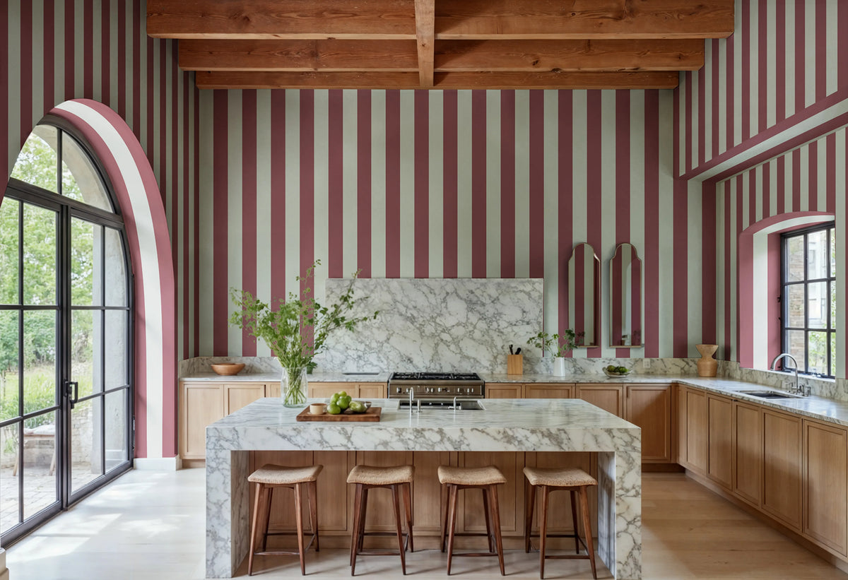 Bold Stripes, Blue Mural Wallpaper - room preview 04