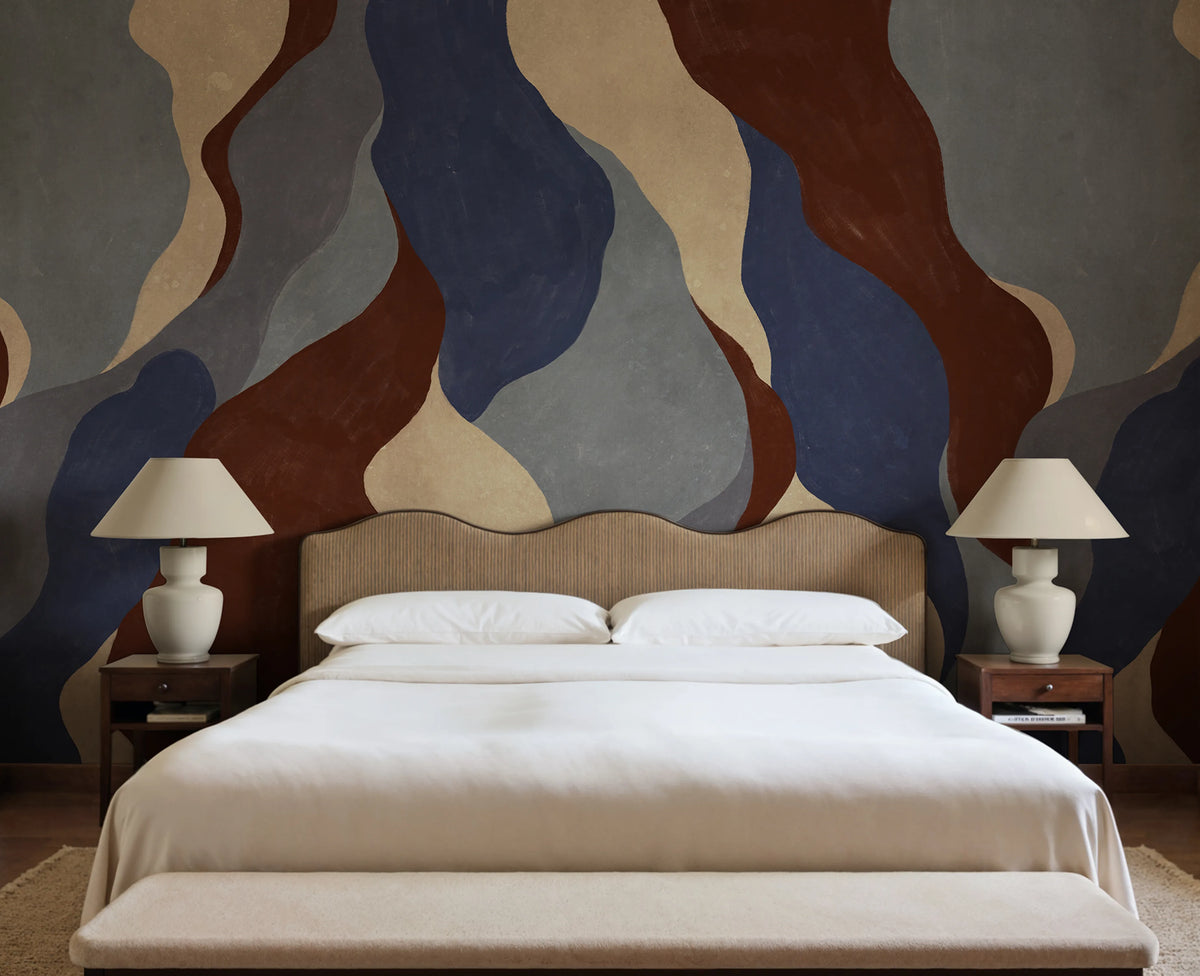 Flowing Forms, Dark Blue Mural Wallpaper - room preview 04