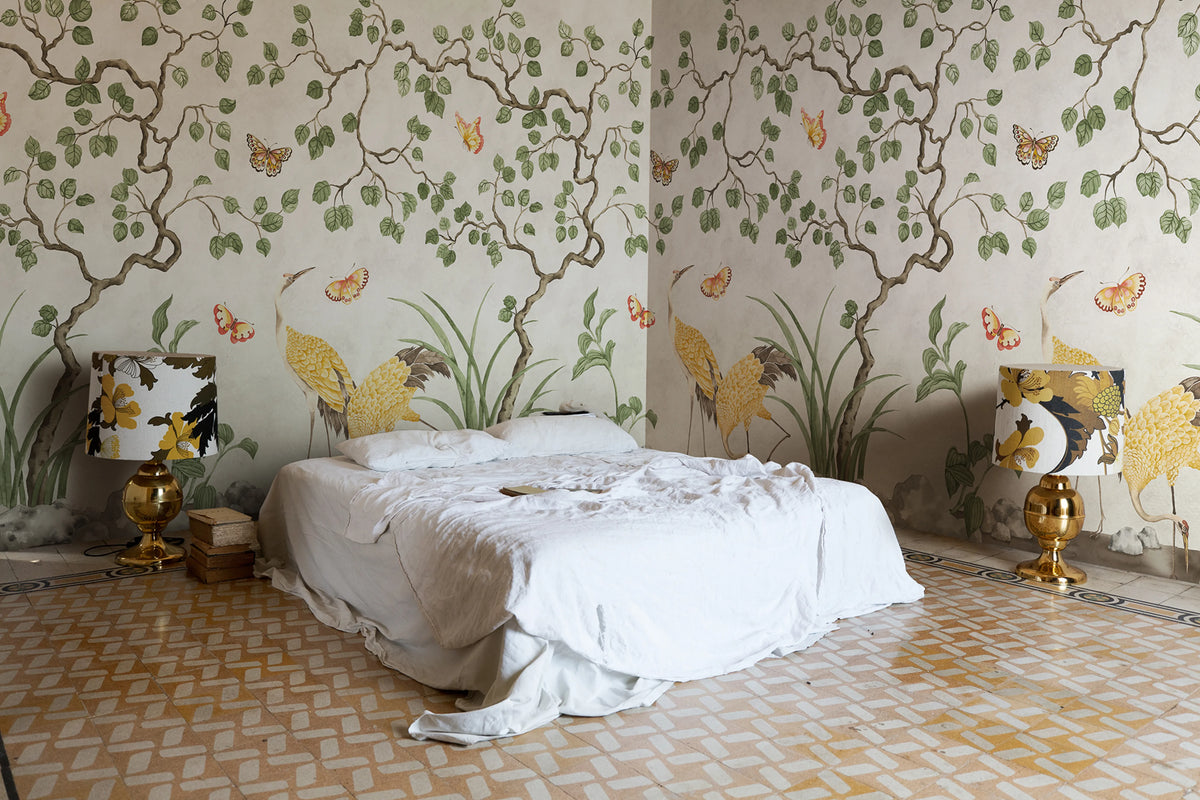 Where Cranes Dream, Beige Mural Wallpaper - room preview 04