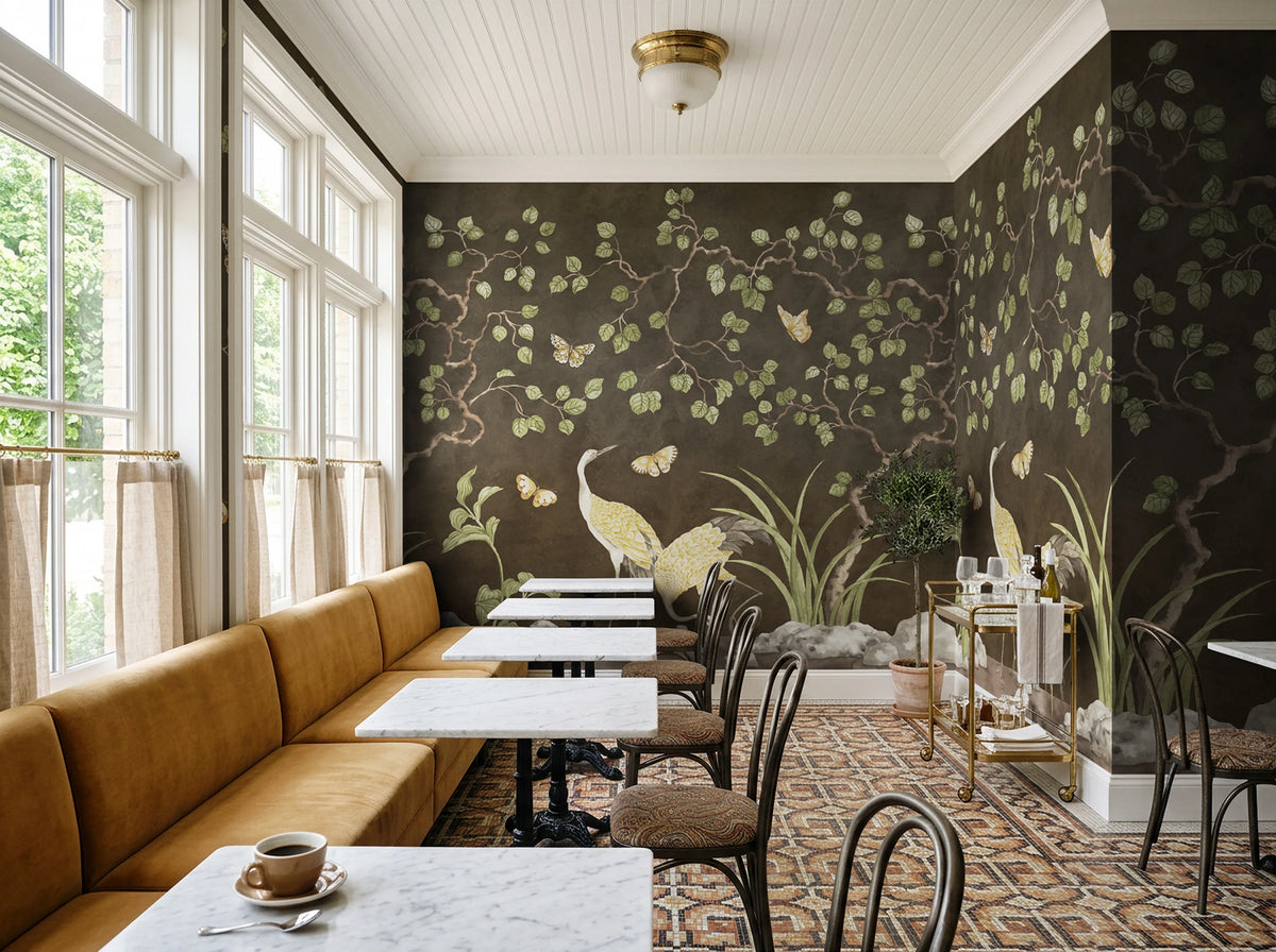 Where Cranes Dream, Black Mural Wallpaper - room preview 04