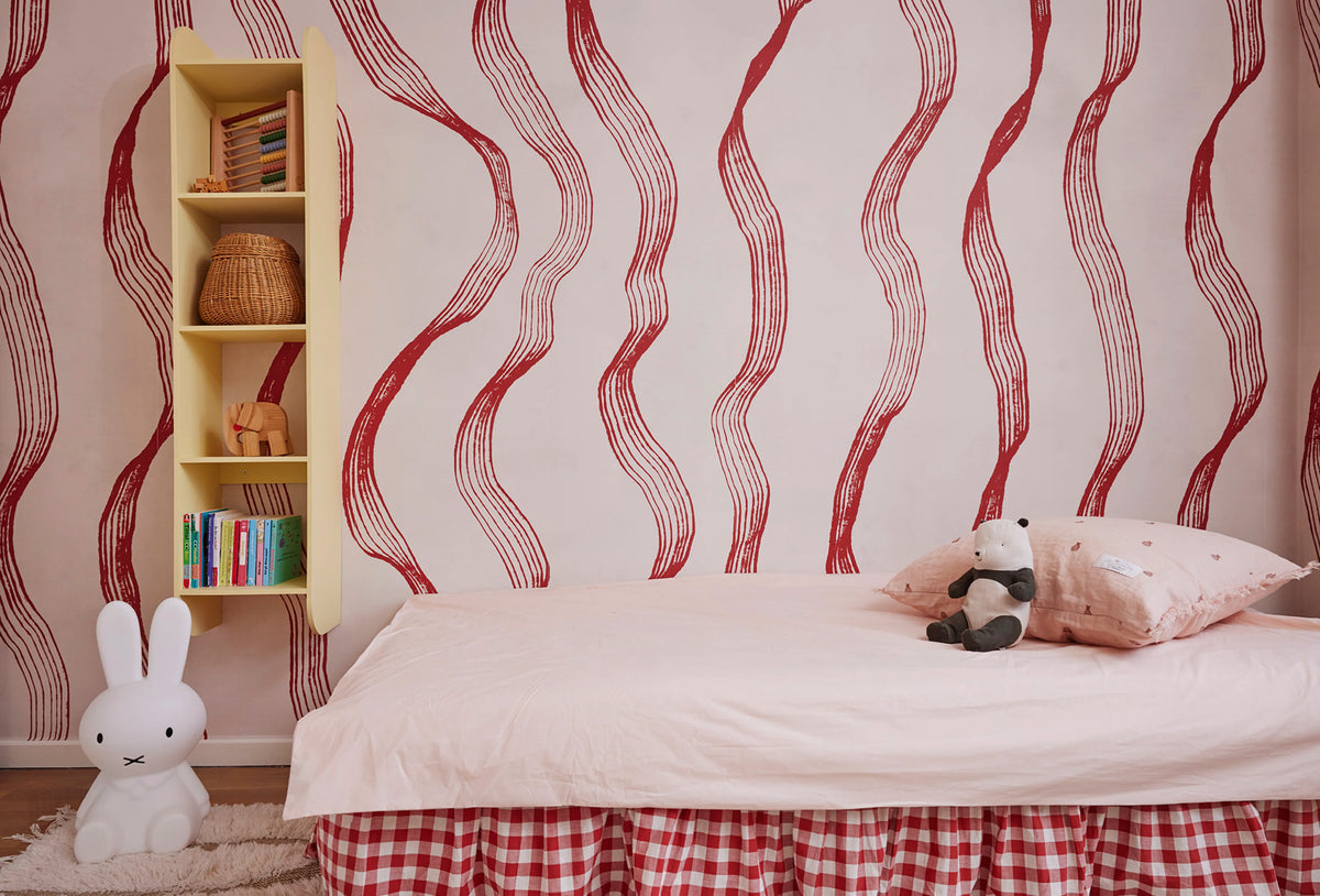 Ribbon Stripe, Red Mural Wallpaper - room preview 04