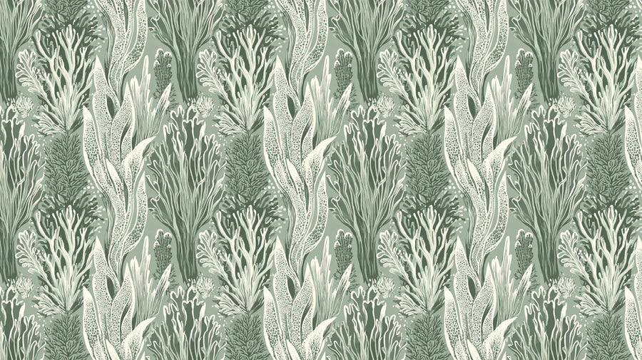Papier peint mural abstrait algues — Papier peint mural botanique sauge et crème printable artwork