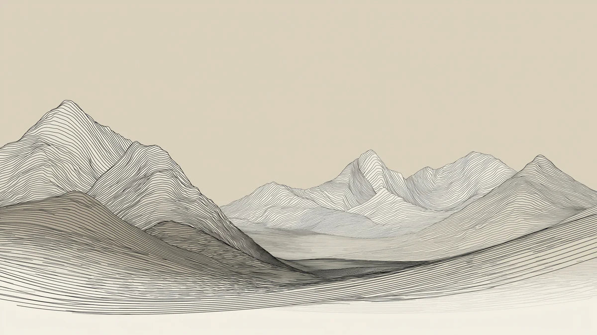 Minimalist Contour Mountain Mural Wallpaper — Organic Line Art Mural Wallpaper - room preview 05