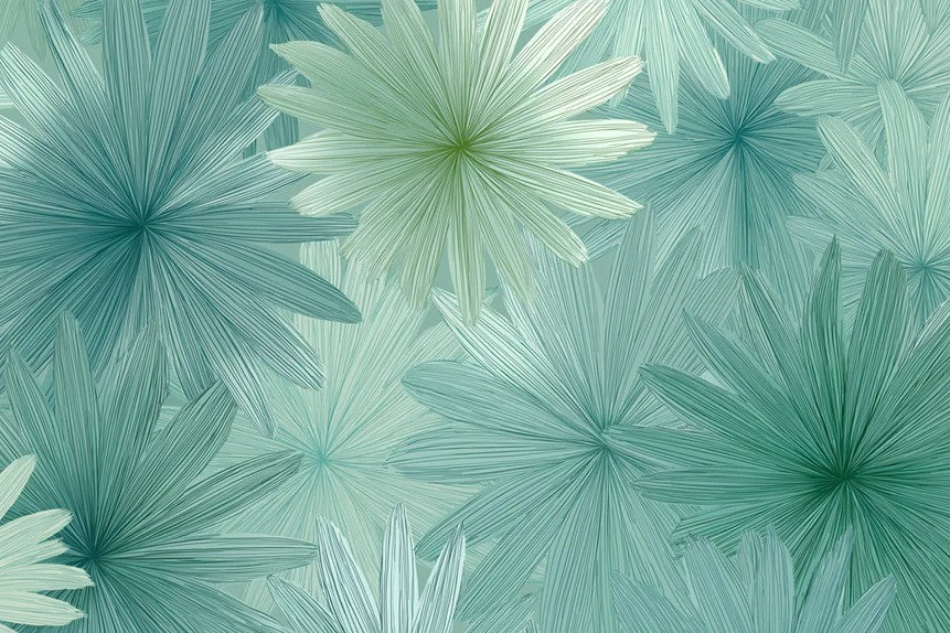 Abstract Floral Burst Mural Wallpaper — Soft Teal Botanical Art Mural Wallpaper - room preview 05