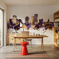 Columbia South Carolina Skyline Purple & Gold Mural Wallpaper - room preview 05