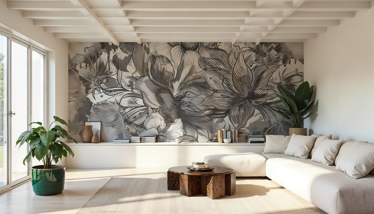 Seeing Through Leaves Gray Mural Wallpaper - room preview 05