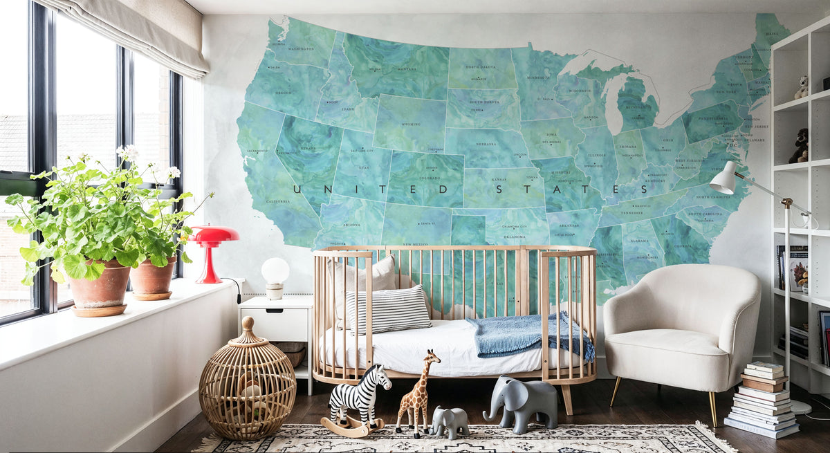 US State Map - Lia Wash Mural Wallpaper - room preview 05