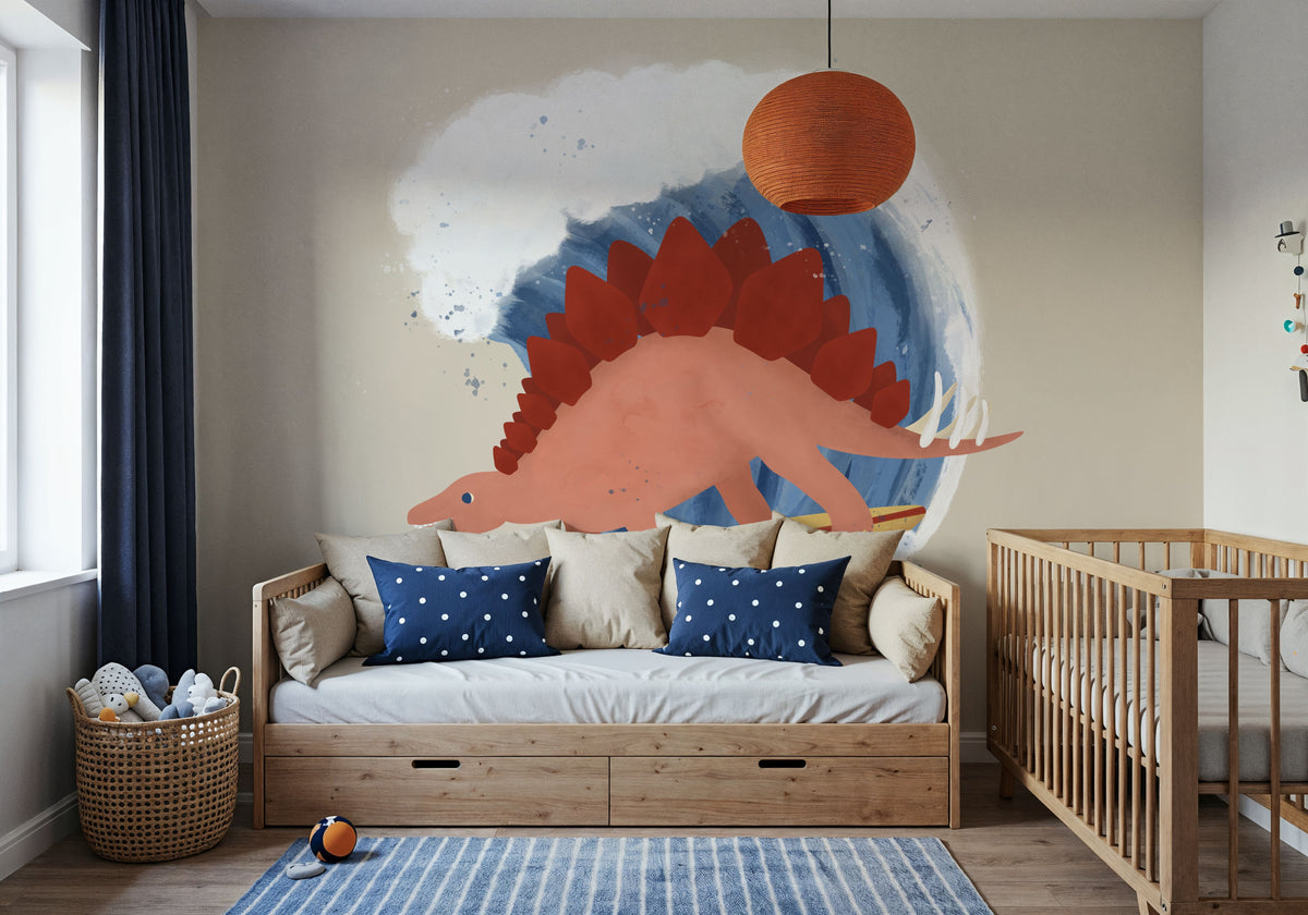 Surfing Stegosaurus Mural Wallpaper - room preview 05