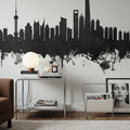 Shanghai China Skyline Black & White Mural Wallpaper - room preview 05