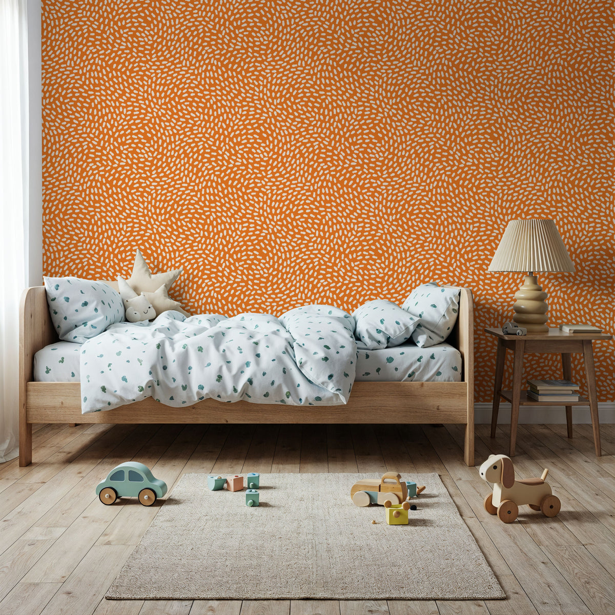 Petals on Orange Mural Wallpaper - room preview 05