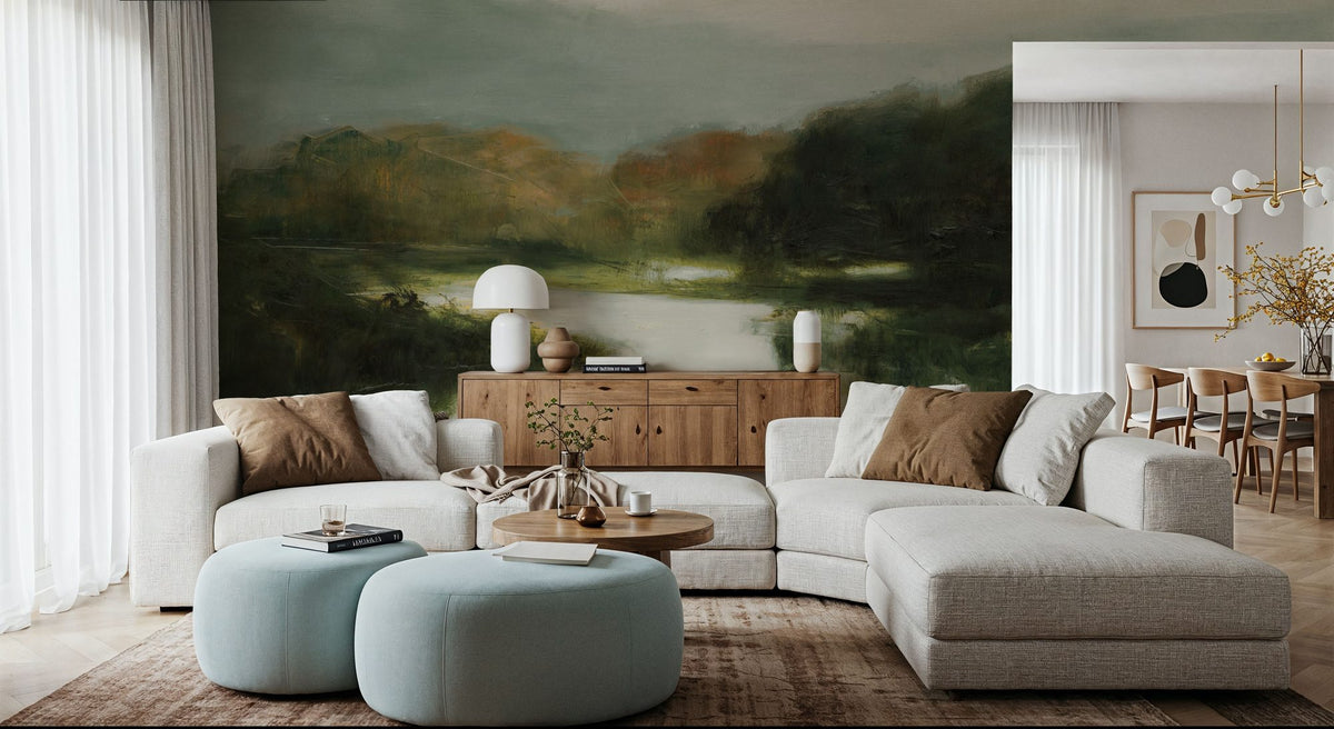 Mirror Lake Neutral Mural Wallpaper - room preview 05