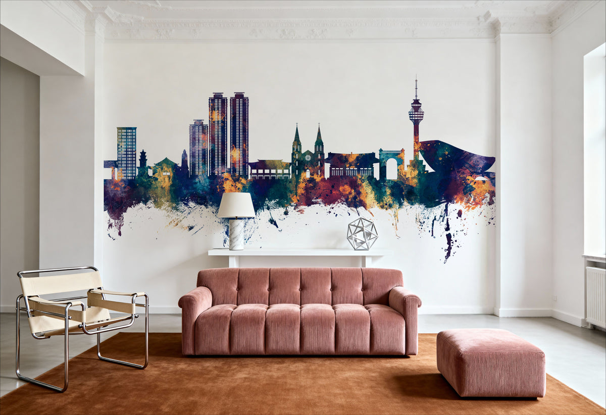 Daegu South Korea Skyline Blue & Bronze Mural Wallpaper - room preview 05