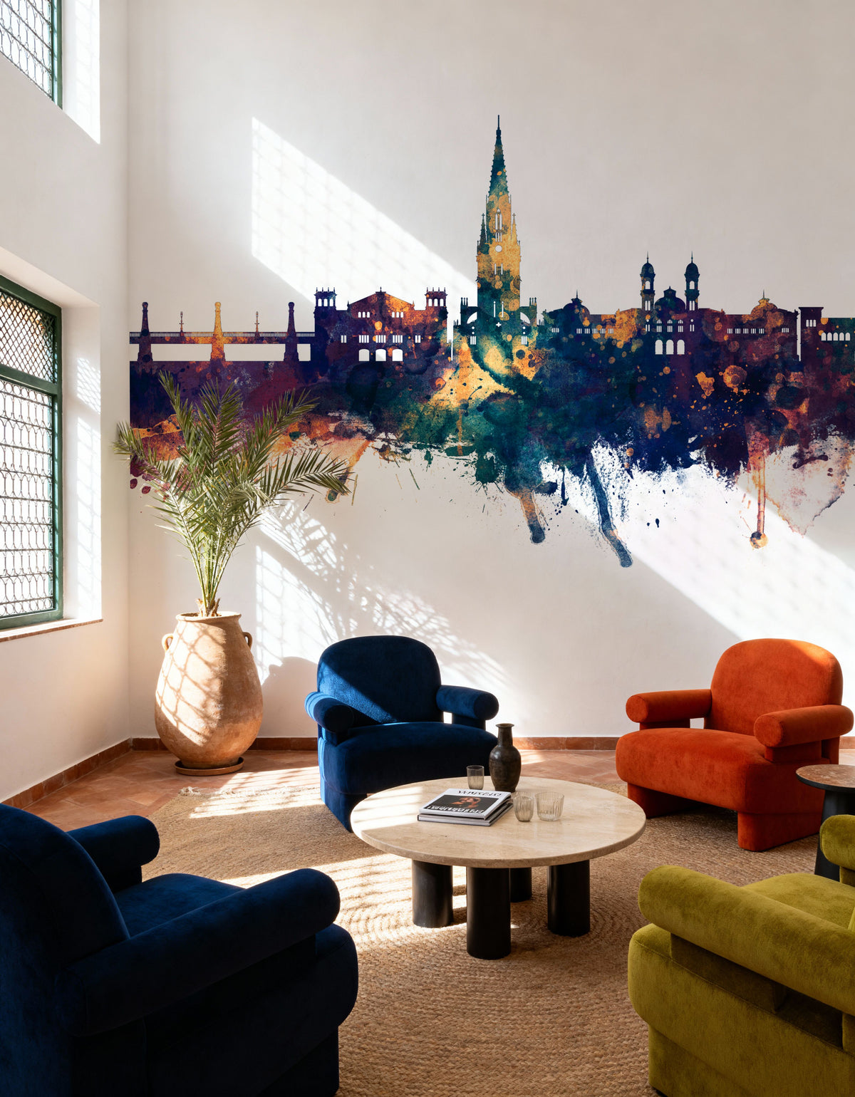 San Sebastian Spain Skyline Blue & Bronze Mural Wallpaper - room preview 05