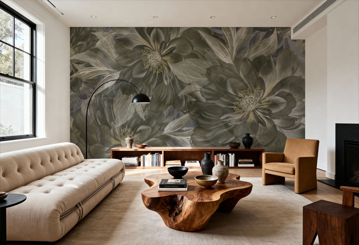 Peony Study - Seaweed and Stone Mural Wallpaper - room preview 05