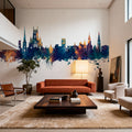 Worcester England Skyline Blue & Bronze Mural Wallpaper - room preview 05