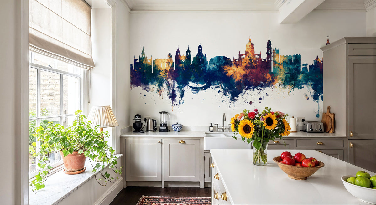 Jerez Spain Skyline Blue & Bronze Mural Wallpaper - room preview 05