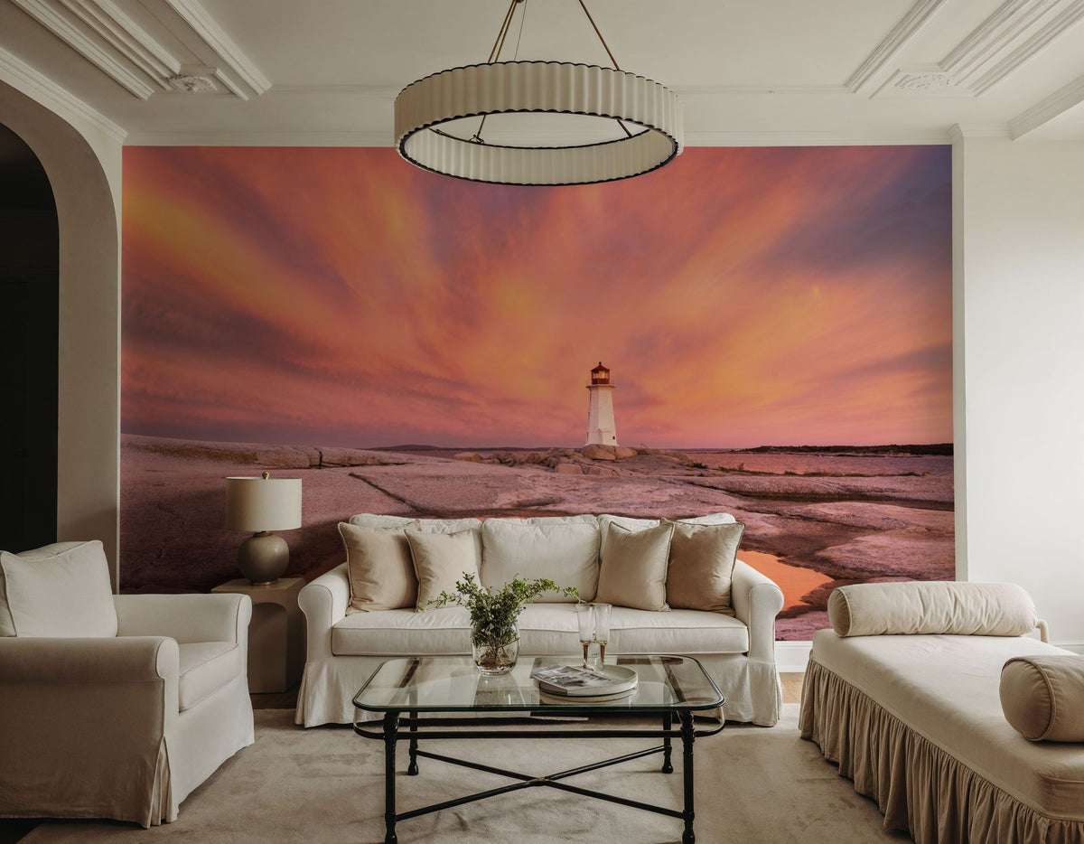 Peggy's Cove Lighthouse Mural Wallpaper - Red Tone - room preview 05