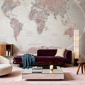 World Map Atlas Red Mural Wallpaper - room preview 05