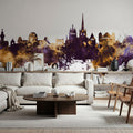 Lausanne Switzerland Skyline Purple & Gold Mural Wallpaper - room preview 05