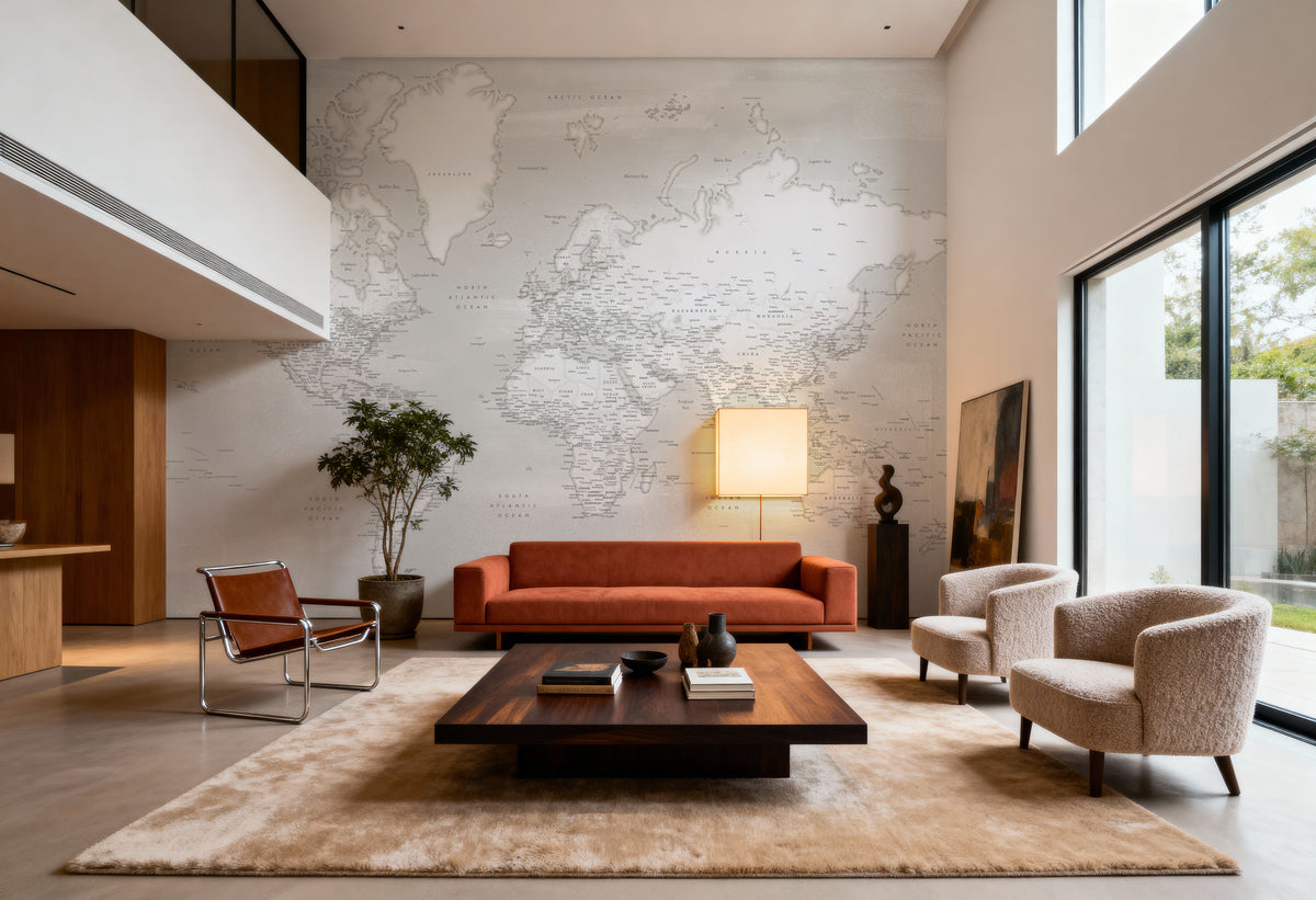 World Map Cities - Maeli Neutral Mural Wallpaper - room preview 05