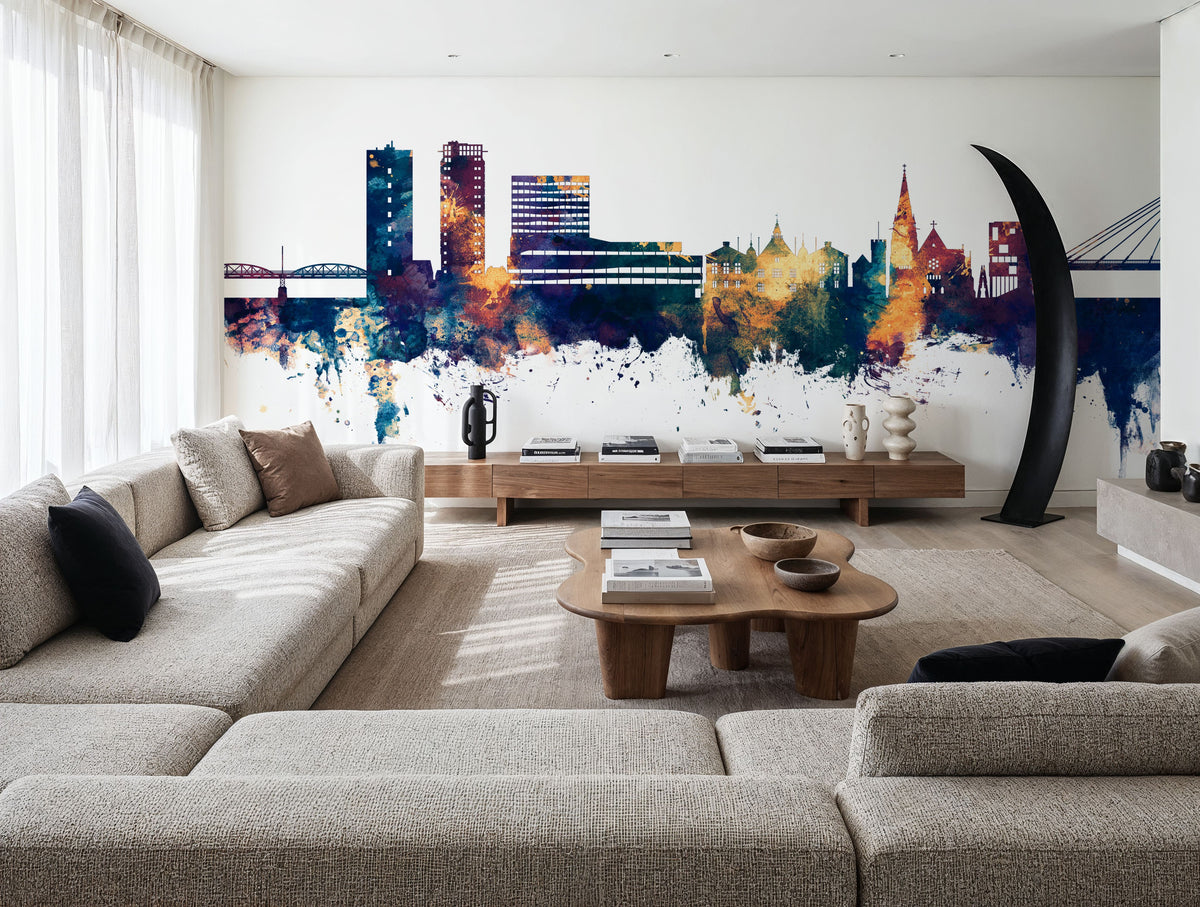 Umeå Skyline Blue & Bronze Mural Wallpaper - room preview 05