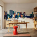Spokane Washington Skyline Blue & Bronze Mural Wallpaper - room preview 05