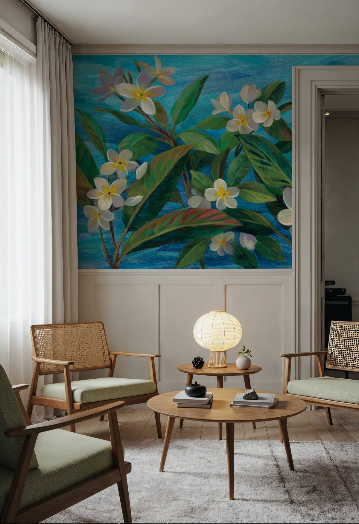 Oceanside Plumeria Mural Wallpaper - room preview 05