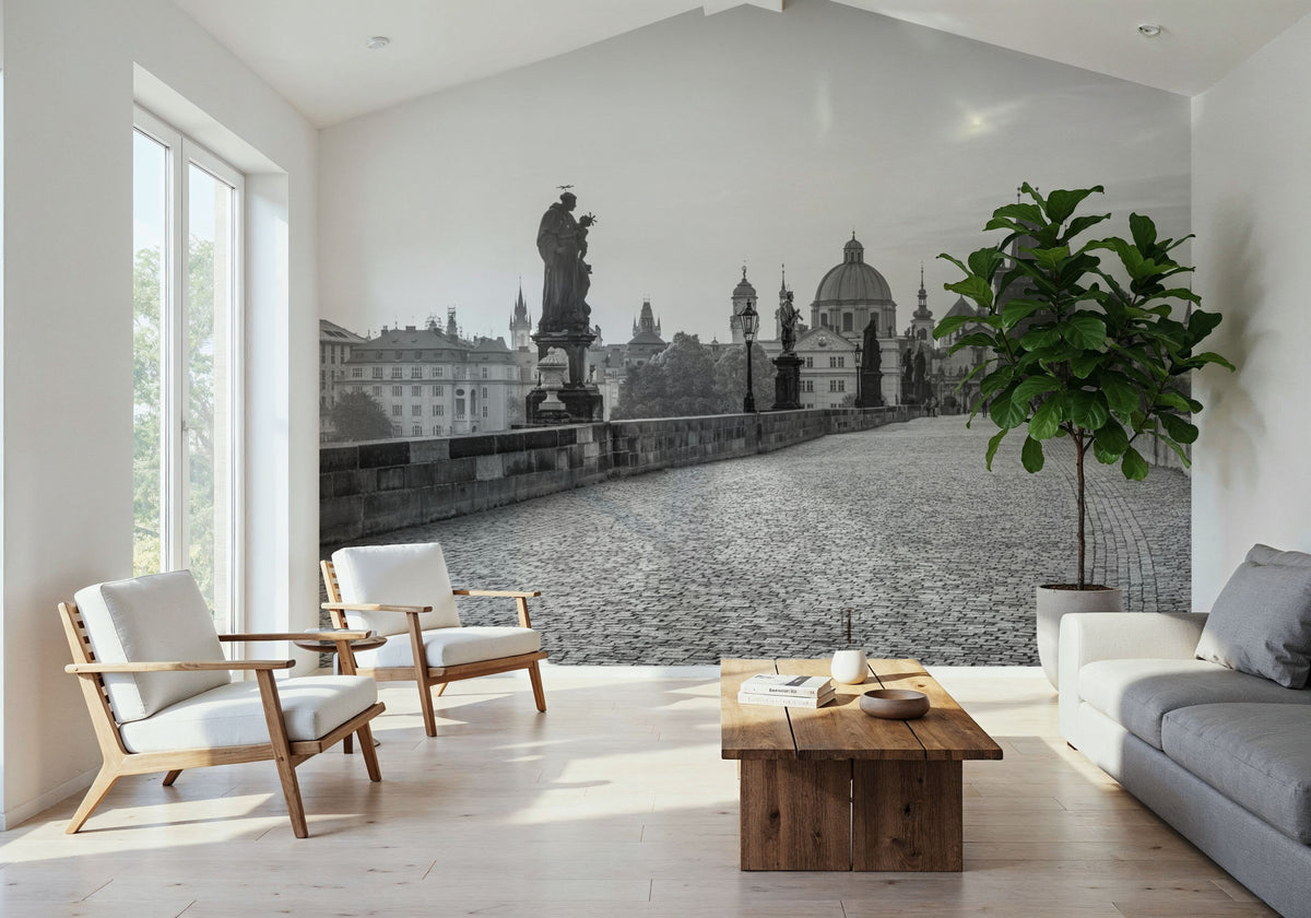 Charles Bridge BW Mural Wallpaper - room preview 05