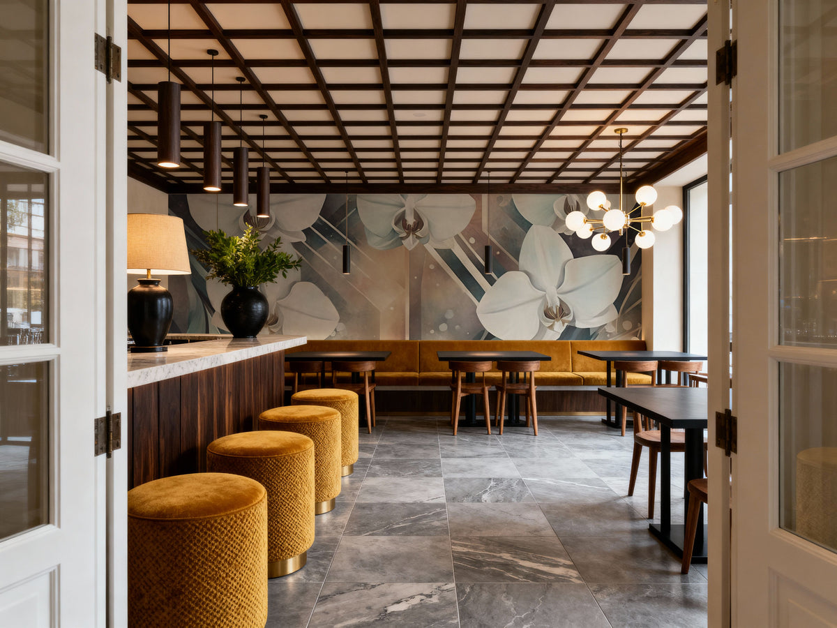 Geometry and Orchids Mural Wallpaper - room preview 05