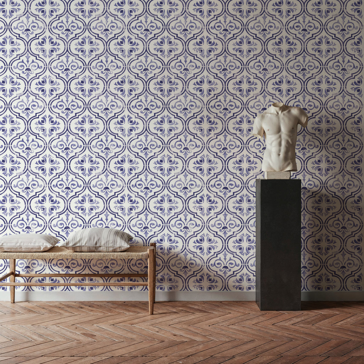 Botanical Blue Tiles Mural Wallpaper - room preview 05
