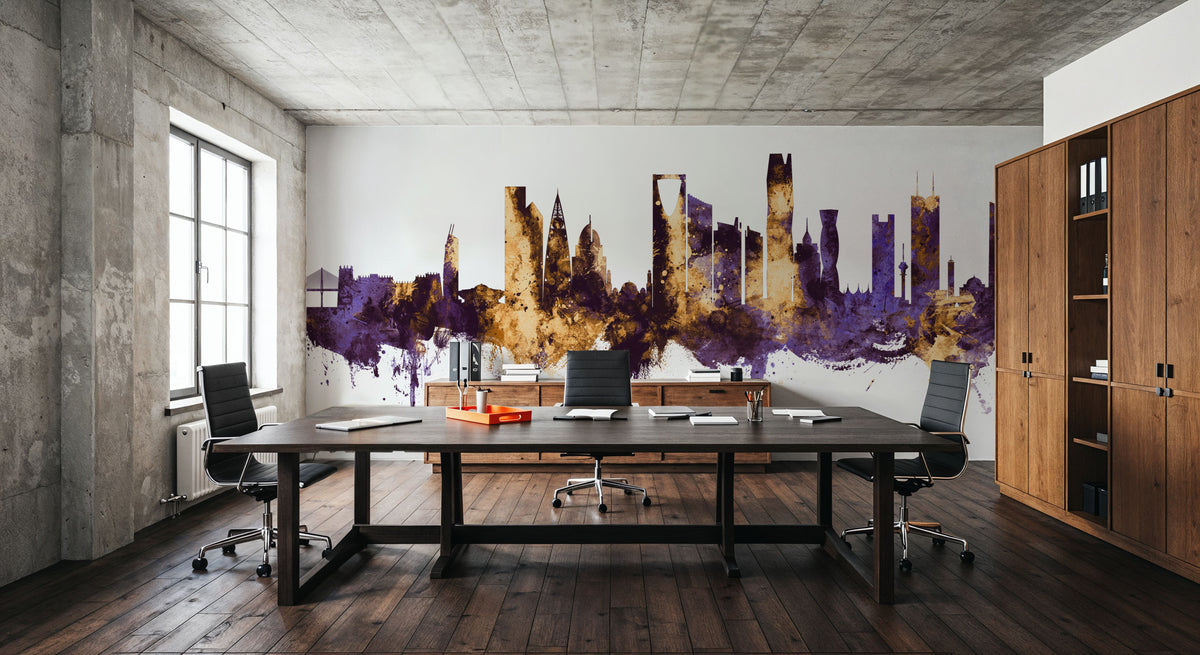 Riyadh Saudi Arabia Skyline Purple & Gold Mural Wallpaper - room preview 05