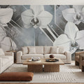 Geometry and Orchids Blue Mural Wallpaper - room preview 05