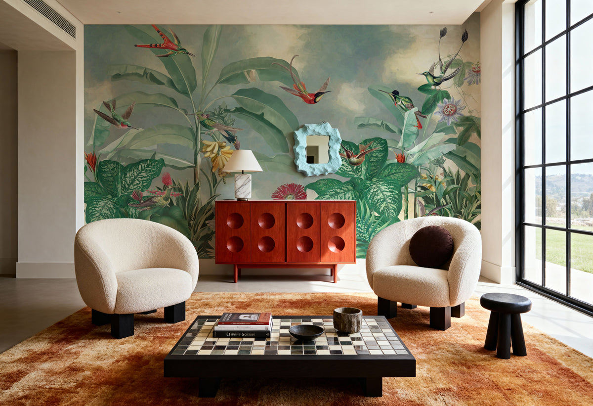 Birds of Paradise Green Mural Wallpaper - room preview 05