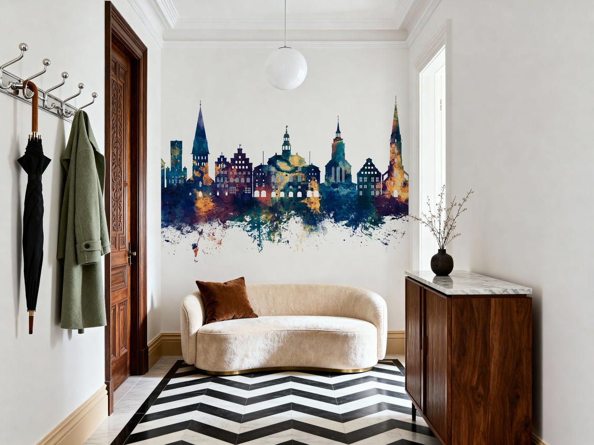 Lüneburg Germany Skyline Blue & Bronze Mural Wallpaper - room preview 05