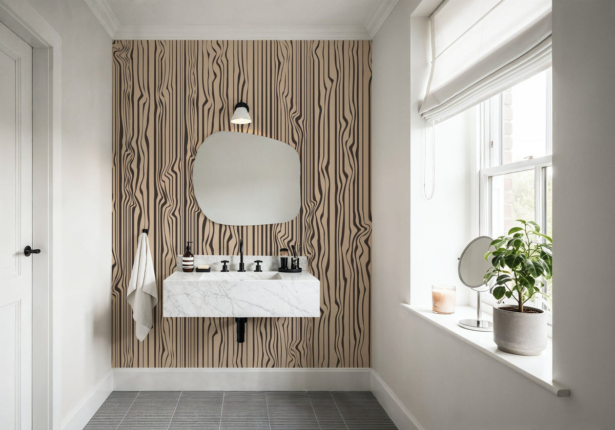 Veneer Lines, Mocha Mural Wallpaper - room preview 05